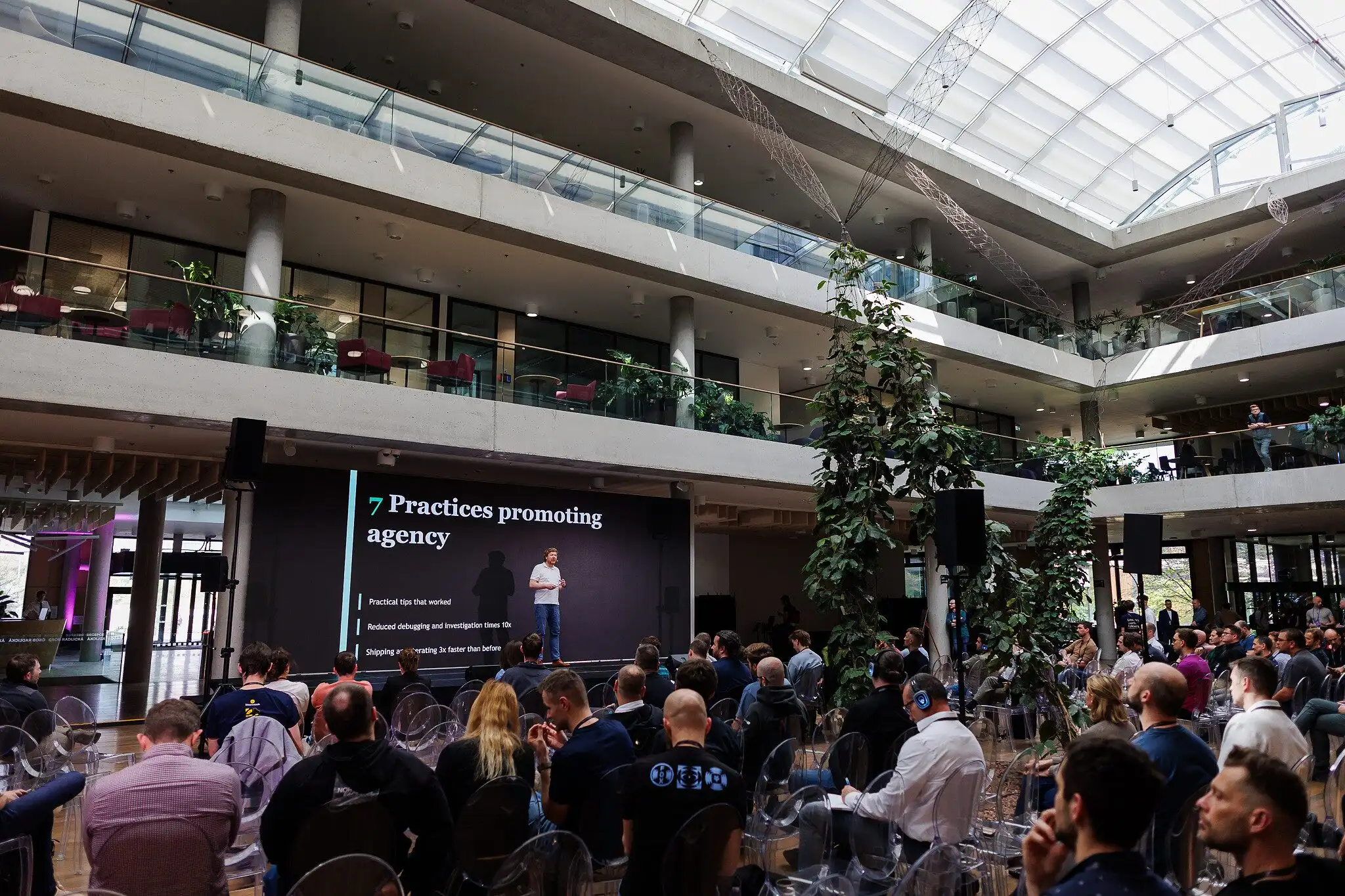 The ELC Conference 2026 atrium in Prague, a full audience in front of the main stage.