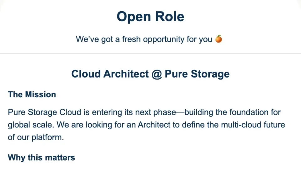 Open Role: Cloud Architect at Pure Storage, ELC newsletter